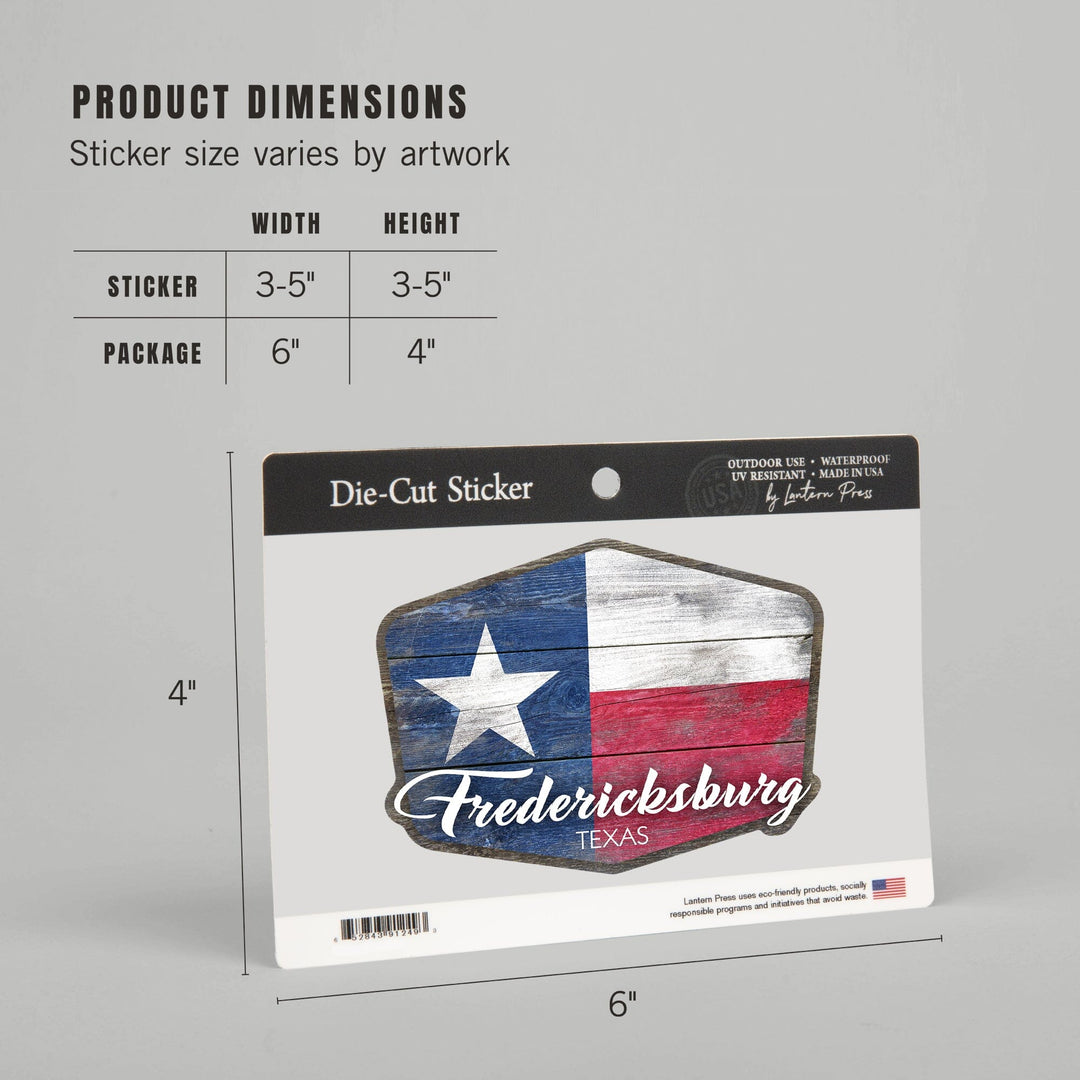 Fredericksburg, Texas, Rustic Texas State Flag, Contour, Vinyl Sticker Sticker Lantern Press 