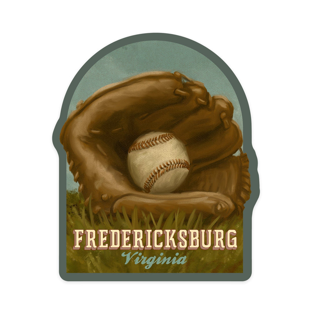 Fredericksburg, Virginia, Baseball & Mitt, Oil Painting, Contour, Lantern Press Artwork, Vinyl Sticker - Lantern Press