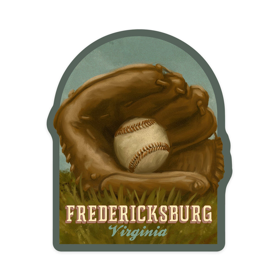 Fredericksburg, Virginia, Baseball & Mitt, Oil Painting, Contour, Lantern Press Artwork, Vinyl Sticker Sticker Lantern Press 