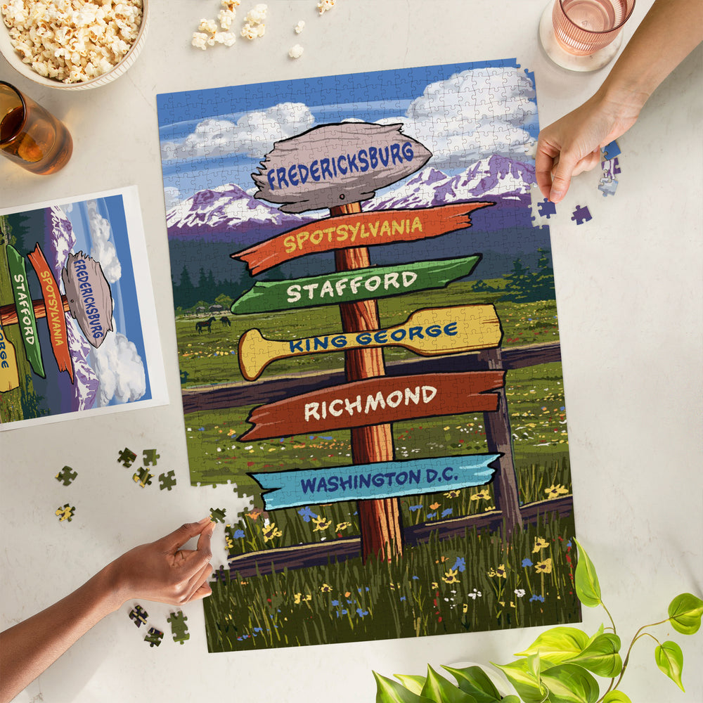 Fredericksburg, Virginia, Destination Signpost, Jigsaw Puzzle Puzzle Lantern Press 