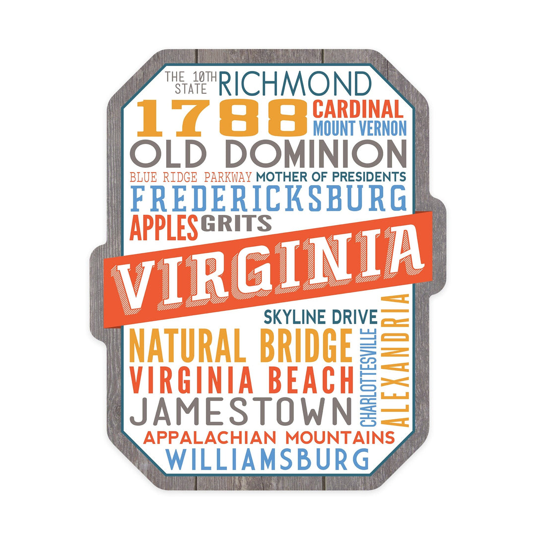 Fredericksburg, Virginia, Typography, Contour, Vinyl Sticker Sticker Lantern Press 