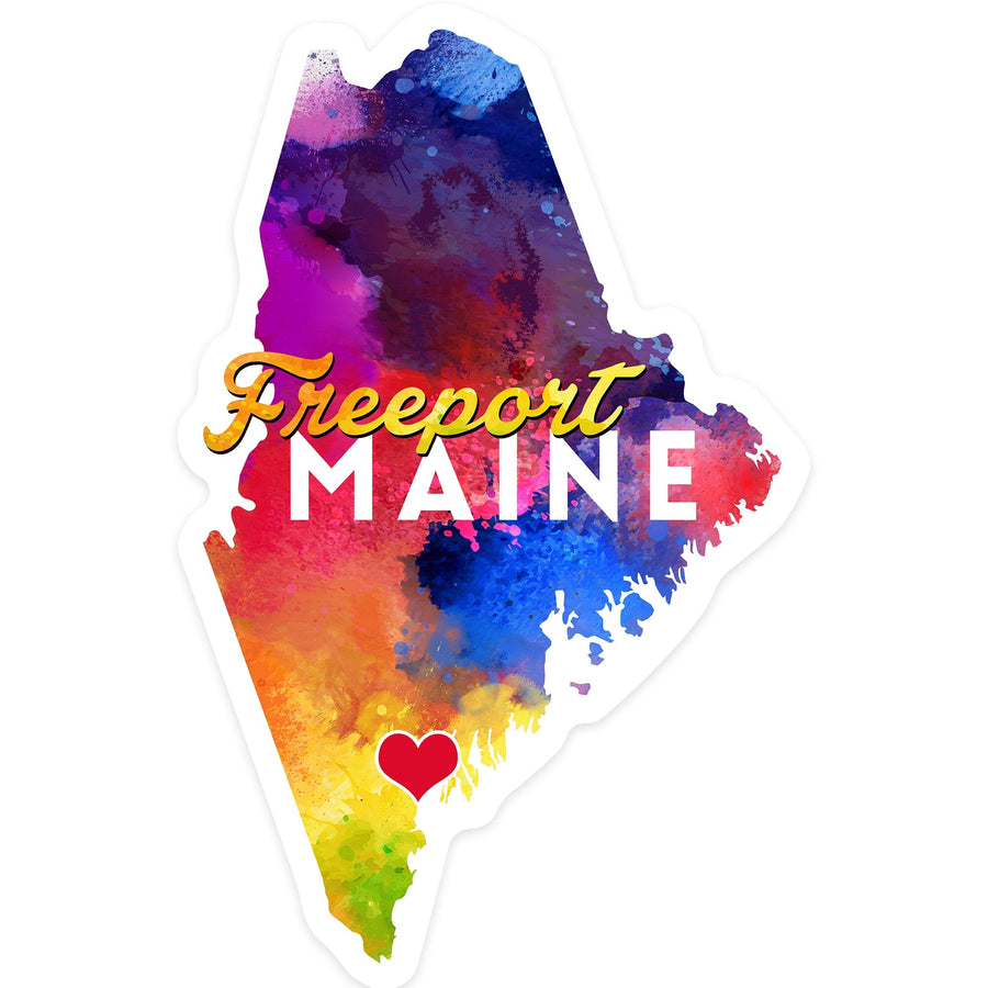 Freeport, Maine, State Abstract Watercolor, Contour, Vinyl Sticker - Lantern Press