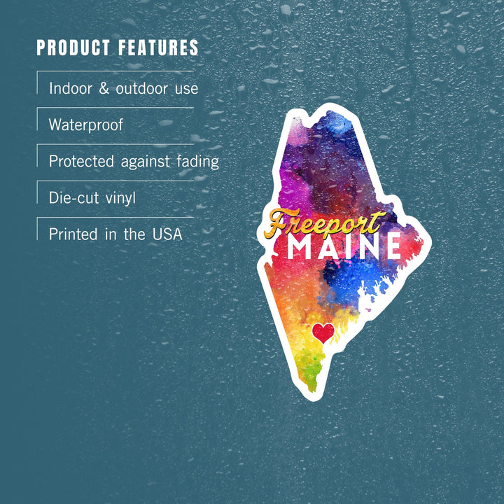 Freeport, Maine, State Abstract Watercolor, Contour, Vinyl Sticker - Lantern Press