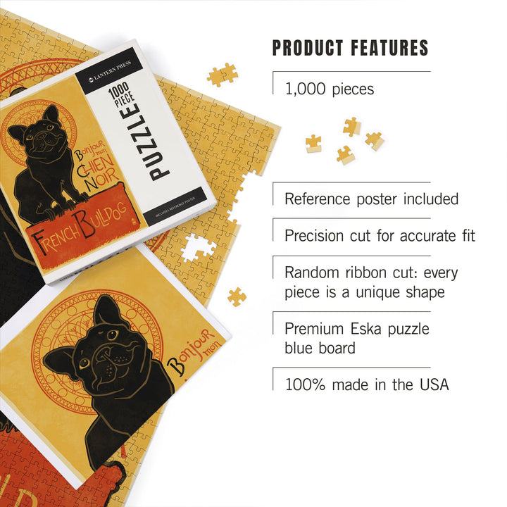 French Bulldog, Retro Chien Noir Ad, Jigsaw Puzzle Puzzle Lantern Press 