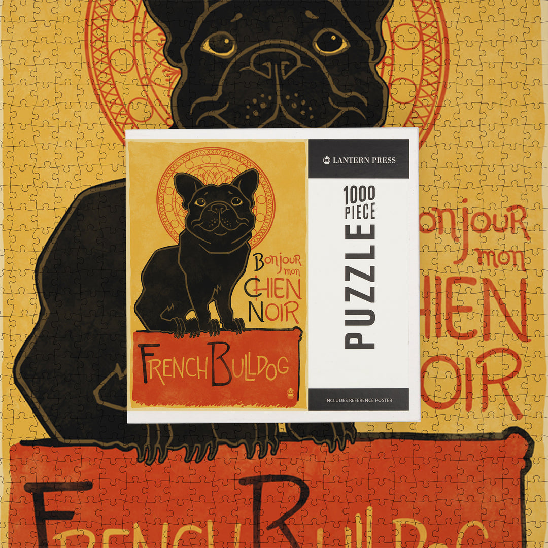 French Bulldog, Retro Chien Noir Ad, Jigsaw Puzzle Puzzle Lantern Press 
