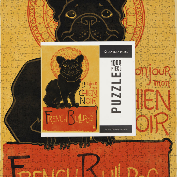 French Bulldog, Retro Chien Noir Ad, Jigsaw Puzzle Puzzle Lantern Press 