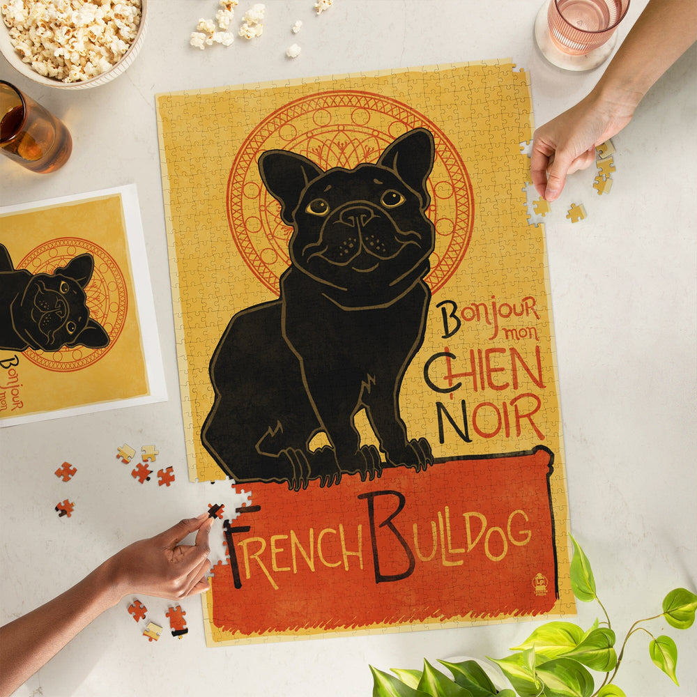 French Bulldog, Retro Chien Noir Ad, Jigsaw Puzzle Puzzle Lantern Press 
