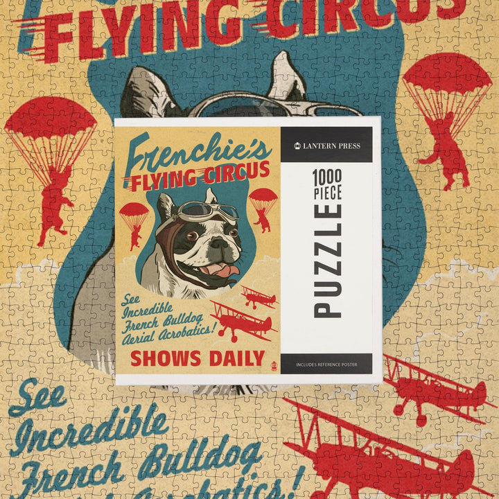French Bulldog, Retro Flying Circus Ad, Jigsaw Puzzle Puzzle Lantern Press 