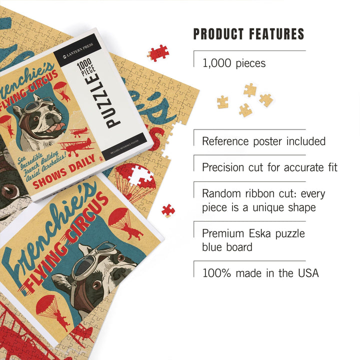 French Bulldog, Retro Flying Circus Ad, Jigsaw Puzzle Puzzle Lantern Press 