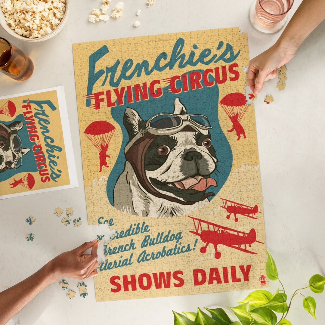 French Bulldog, Retro Flying Circus Ad, Jigsaw Puzzle Puzzle Lantern Press 