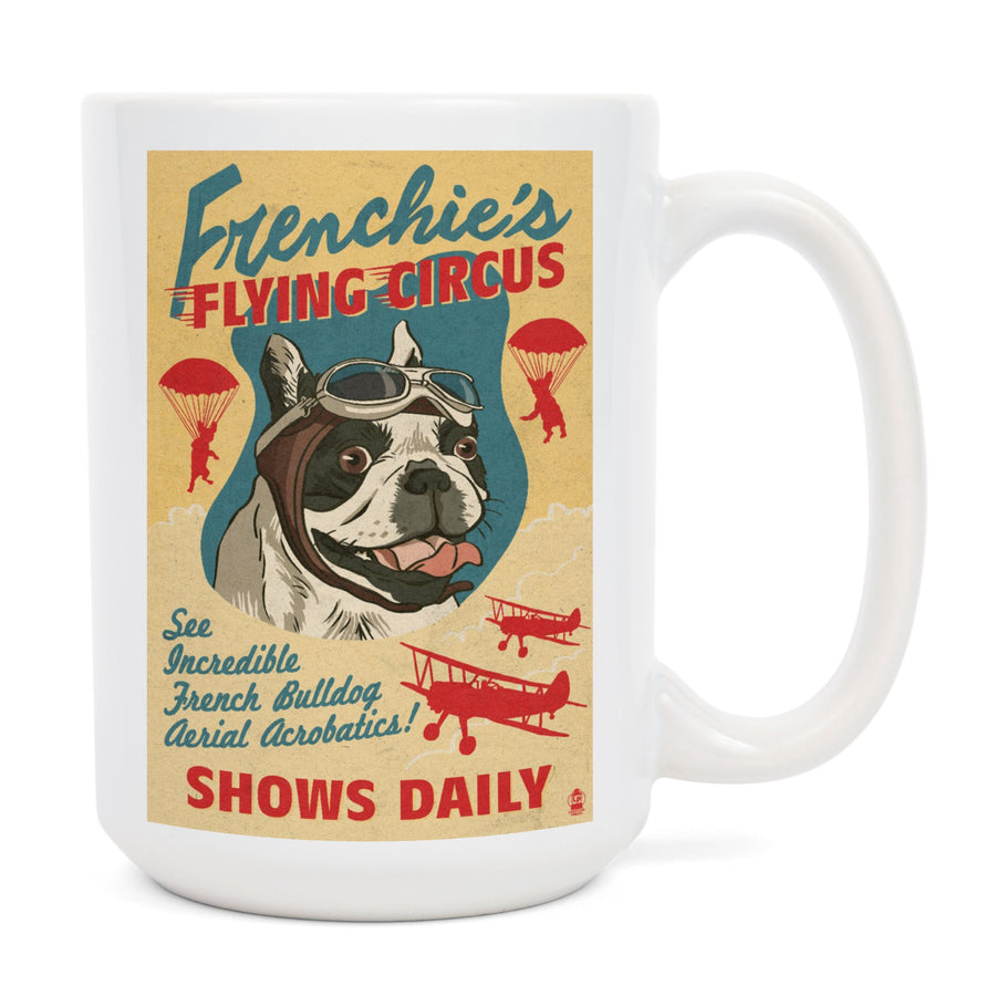 French Bulldog, Retro Flying Circus Ad, Lantern Press Artwork, Ceramic Mug Mugs Lantern Press 