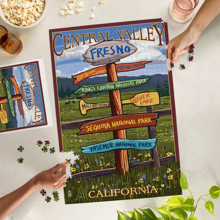 Fresno, California, Destination Sign, Jigsaw Puzzle Puzzle Lantern Press 