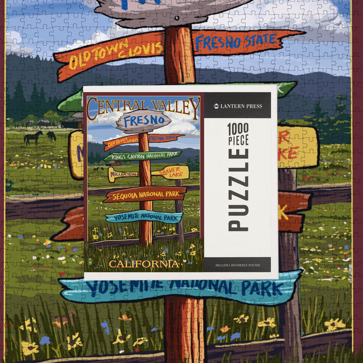 Fresno, California, Destination Sign, Jigsaw Puzzle Puzzle Lantern Press 