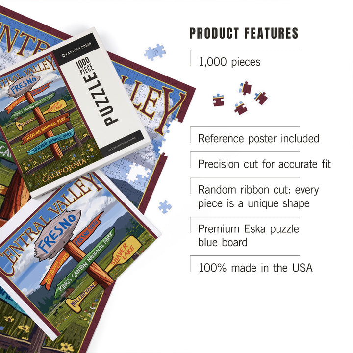 Fresno, California, Destination Sign, Jigsaw Puzzle Puzzle Lantern Press 