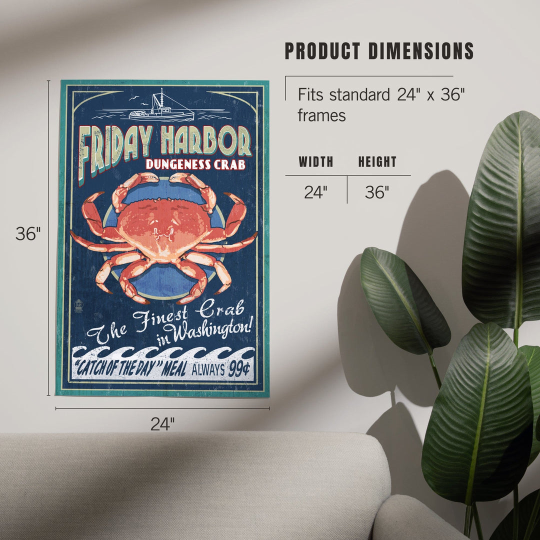 Friday Harbor, San Juan Island, Washington, Dungeness Crab Vintage Sign, Art & Giclee Prints Art Lantern Press 