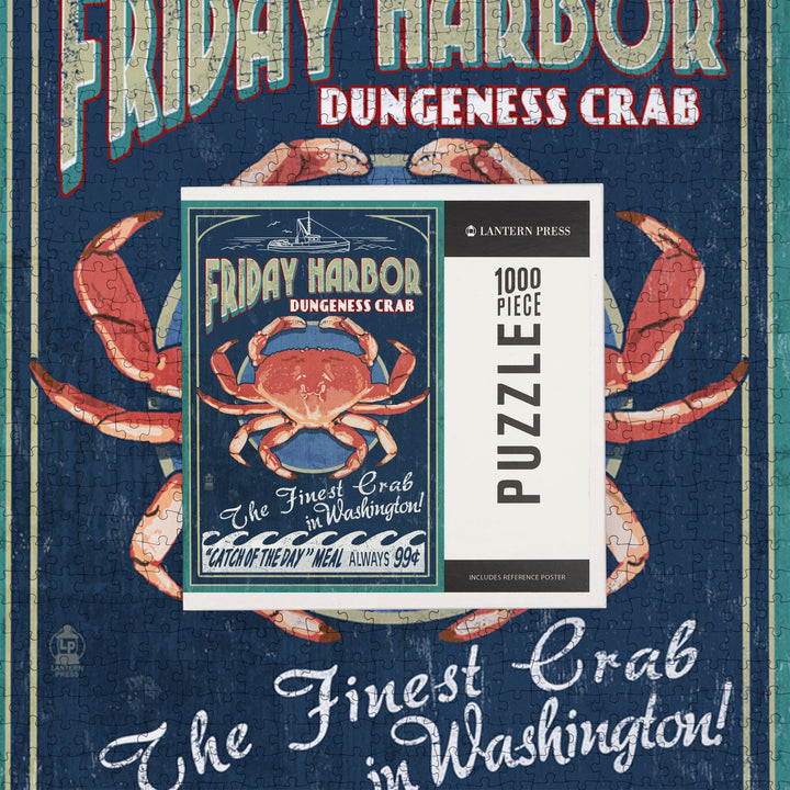 Friday Harbor, San Juan Island, Washington, Dungeness Crab Vintage Sign, Jigsaw Puzzle Puzzle Lantern Press 