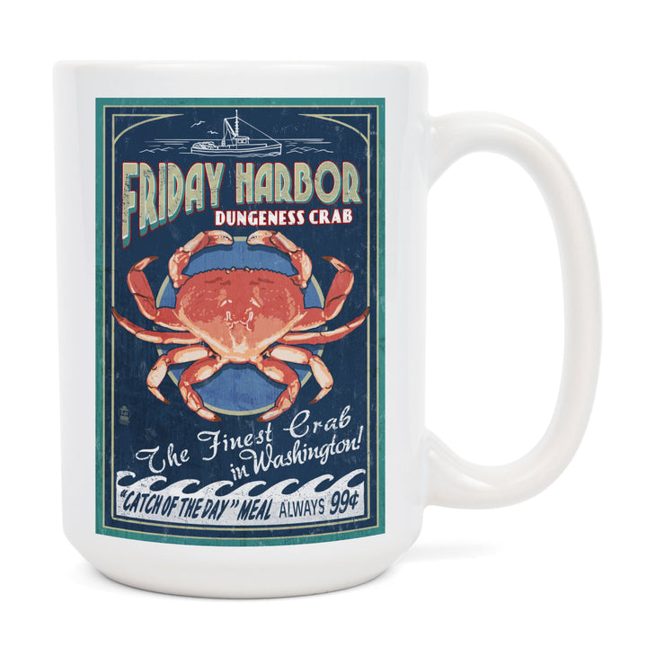 Friday Harbor, San Juan Island, Washington, Dungeness Crab Vintage Sign, Lantern Press Artwork, Ceramic Mug Mugs Lantern Press 