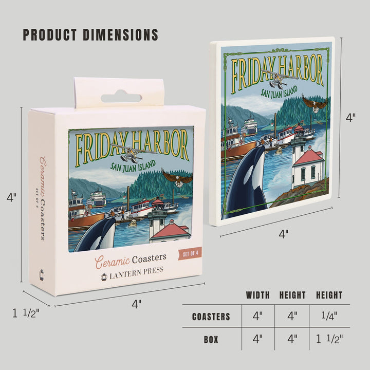 Friday Harbor, San Juan Island, Washington, Views, Coasters Coasters Lantern Press 