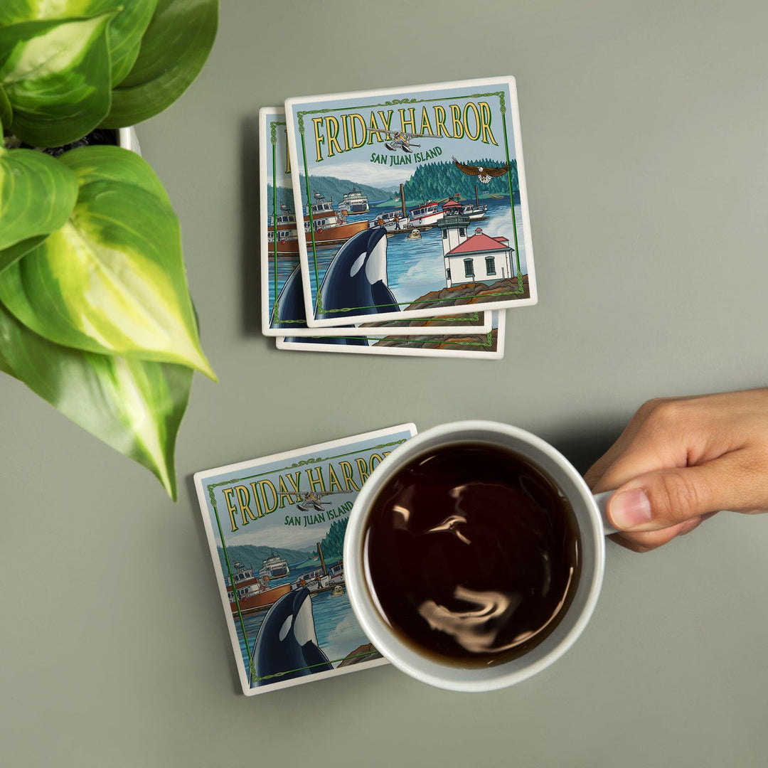 Friday Harbor, San Juan Island, Washington, Views, Coasters Coasters Lantern Press 
