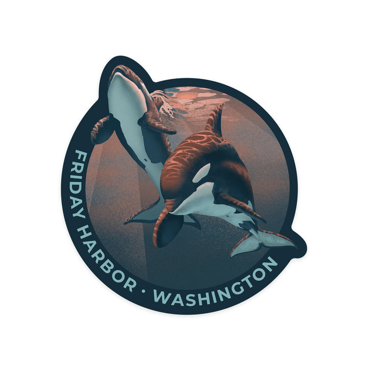 Friday Harbor, Washington, Orca, Lithograph, Contour, Vinyl Sticker Sticker Lantern Press 