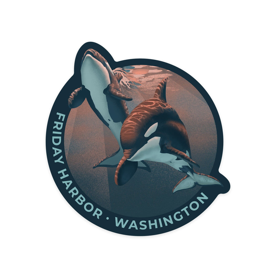 Friday Harbor, Washington, Orca, Lithograph, Contour, Vinyl Sticker Sticker Lantern Press 