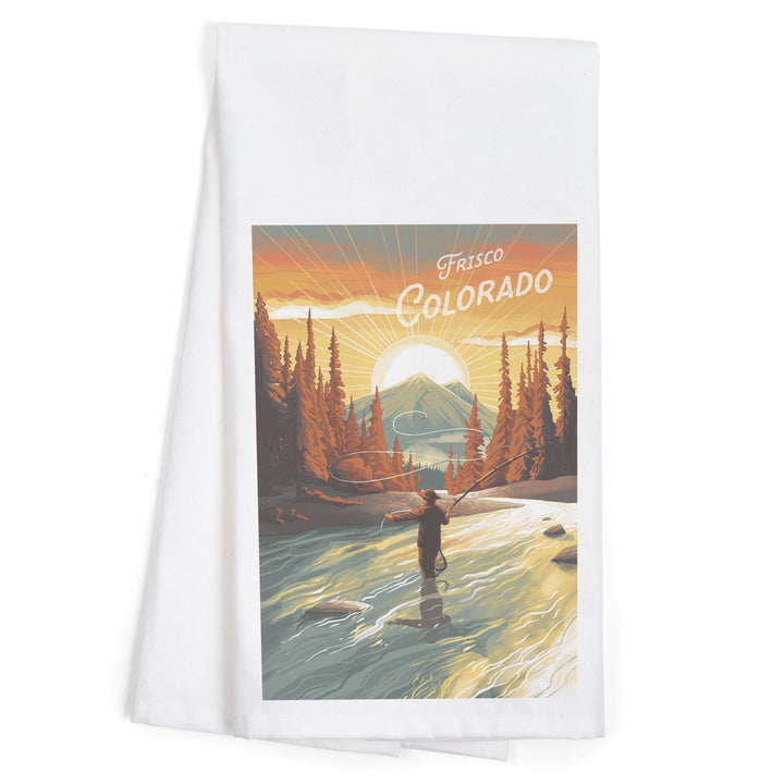 Frisco, Colorado, This is Living, Fishing with Mountain, Organic Cotton Kitchen Tea Towels Kitchen Lantern Press 