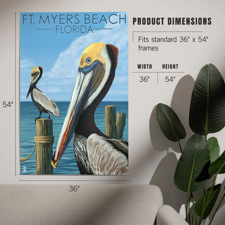 Ft. Myers Beach, Florida, Pelicans, Art & Giclee Prints Art Lantern Press 
