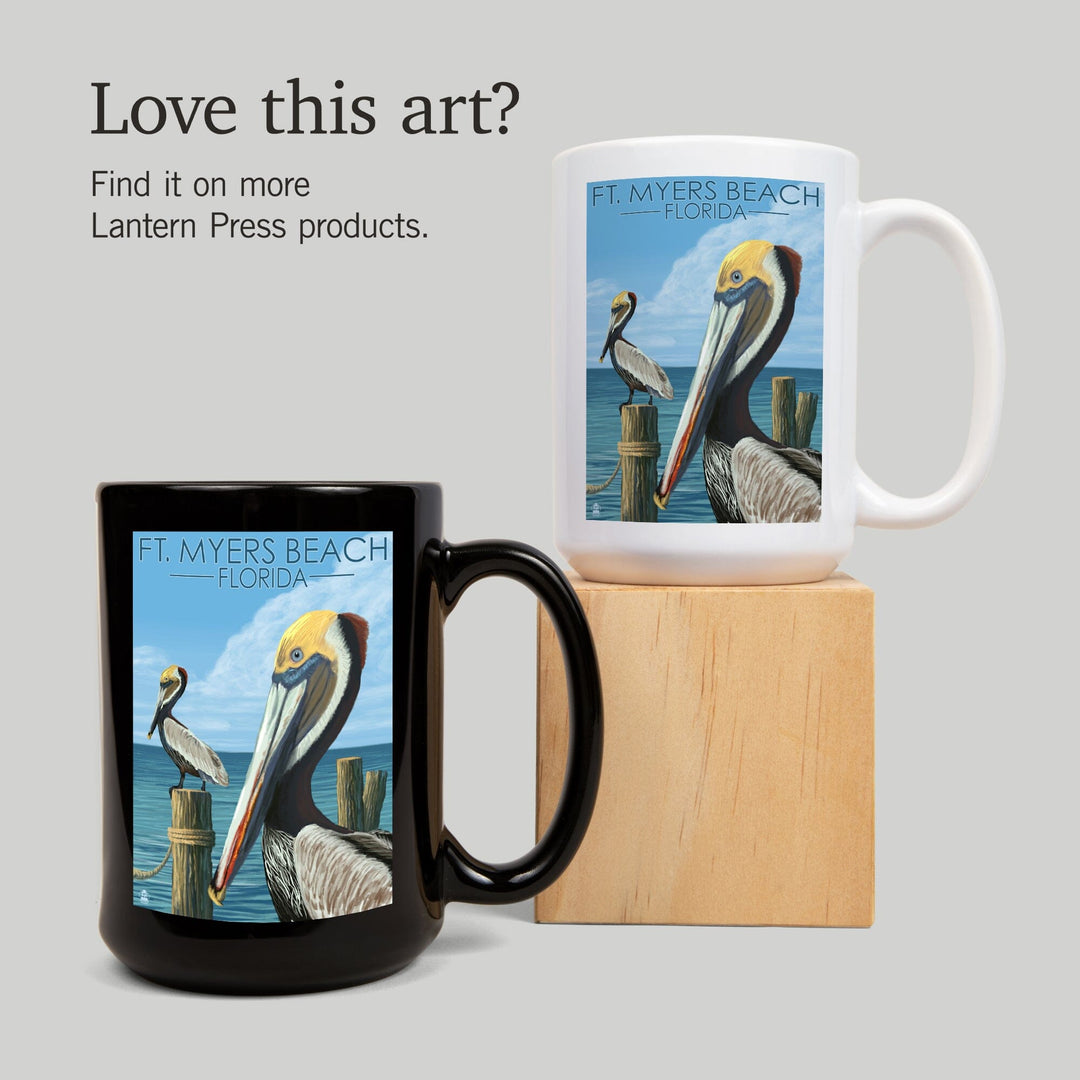 Ft. Myers Beach, Florida, Pelicans, Lantern Press Artwork, Ceramic Mug Mugs Lantern Press 
