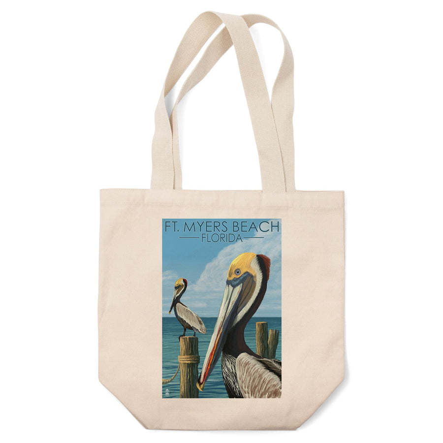 Ft. Myers Beach, Florida, Pelicans, Lantern Press Artwork, Tote Bag Totes Lantern Press 