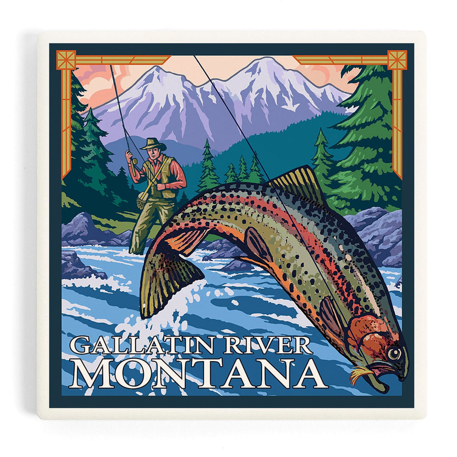 Gallatin River, Montana, Fly Fishing Scene, Coasters Coasters Lantern Press 