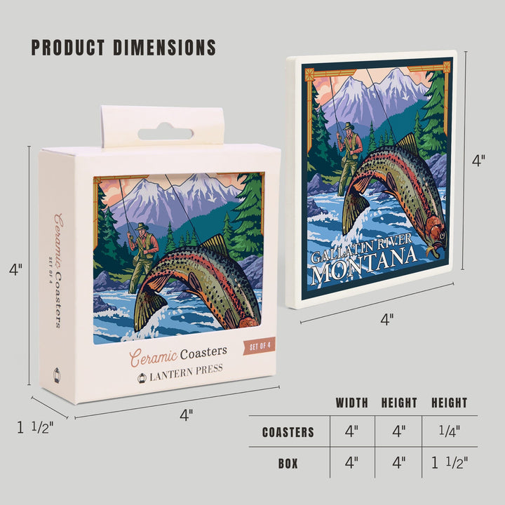 Gallatin River, Montana, Fly Fishing Scene, Coasters Coasters Lantern Press 