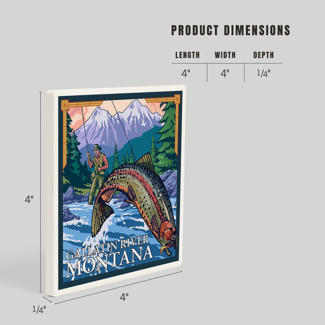 Gallatin River, Montana, Fly Fishing Scene, Coasters Coasters Lantern Press 