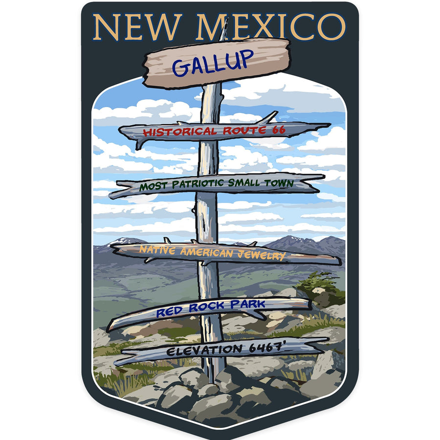 Gallup, New Mexico, Destination Signpost, Contour, Vinyl Sticker - Lantern Press