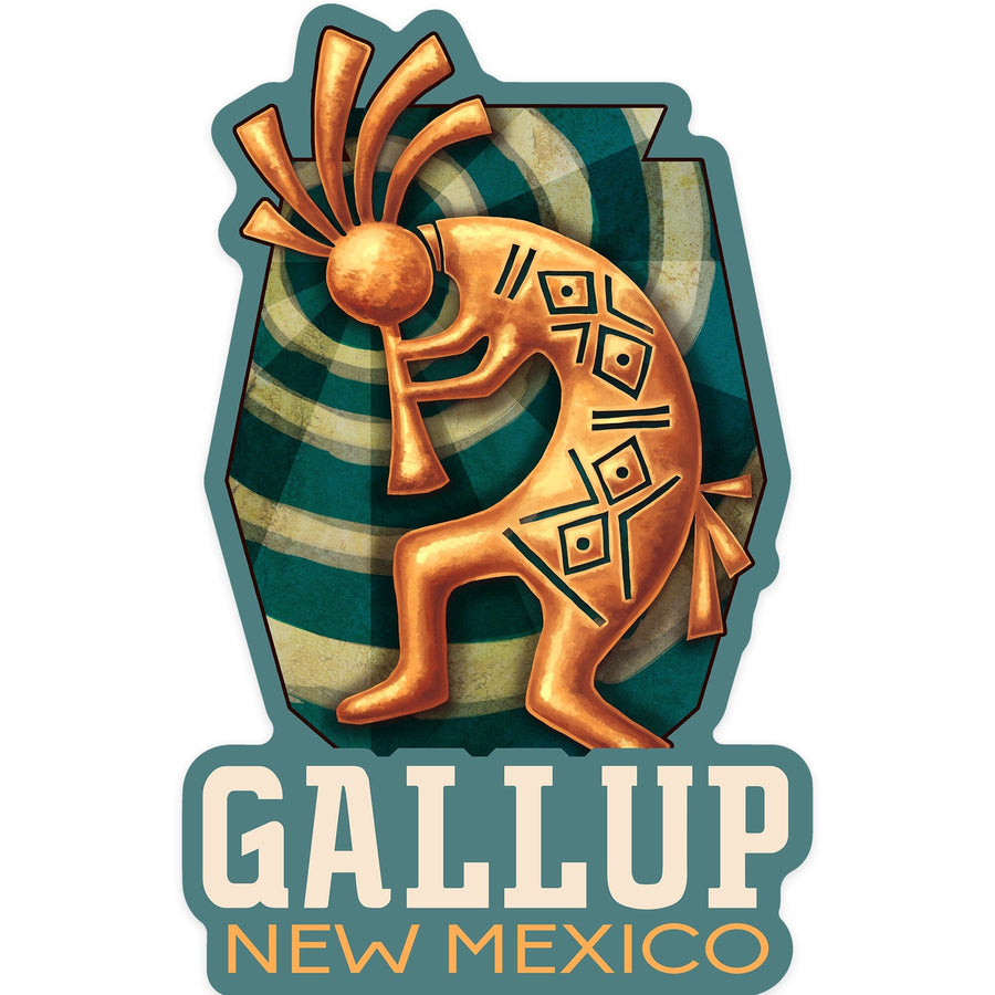 Gallup, New Mexico, Kokopelli, Contour, Vinyl Sticker - Lantern Press