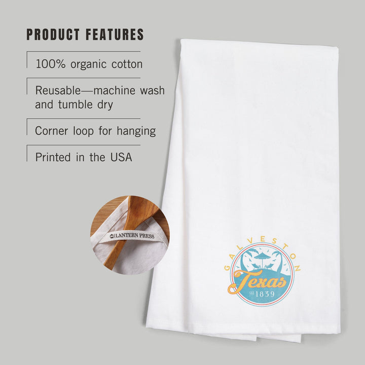 Galveston, Texas, Beach Scene, Contour, Organic Cotton Kitchen Tea Towels Kitchen Lantern Press 
