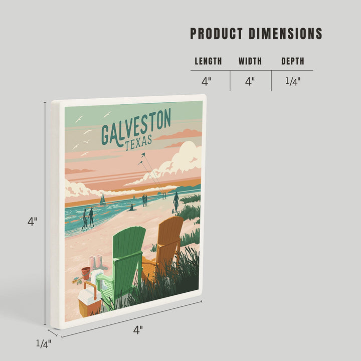 Galveston, Texas, Painterly, Bottle This Moment, Beach Chairs, Coasters Coasters Lantern Press 