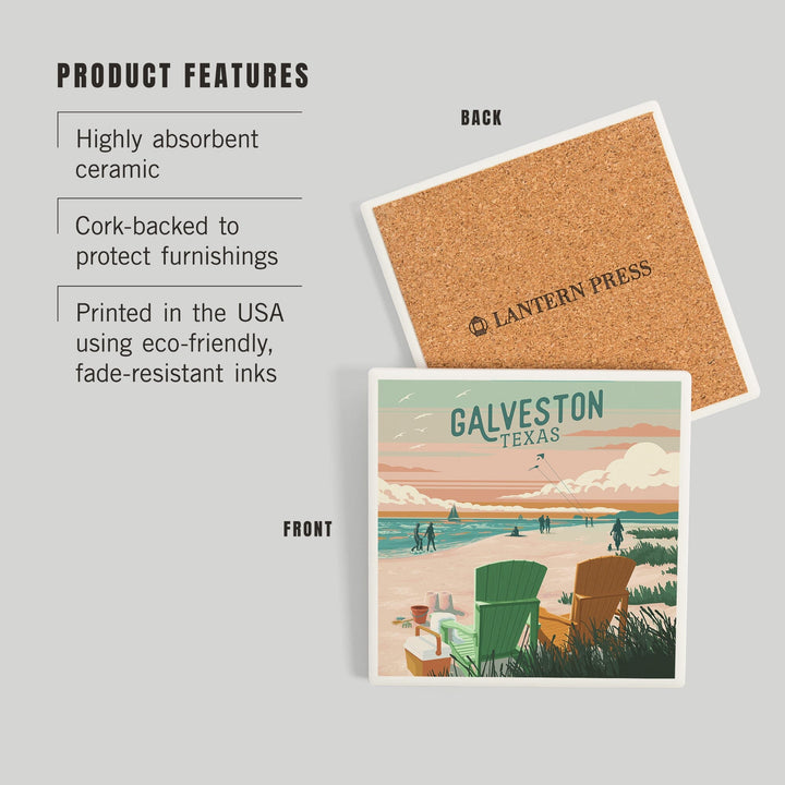Galveston, Texas, Painterly, Bottle This Moment, Beach Chairs, Coasters Coasters Lantern Press 