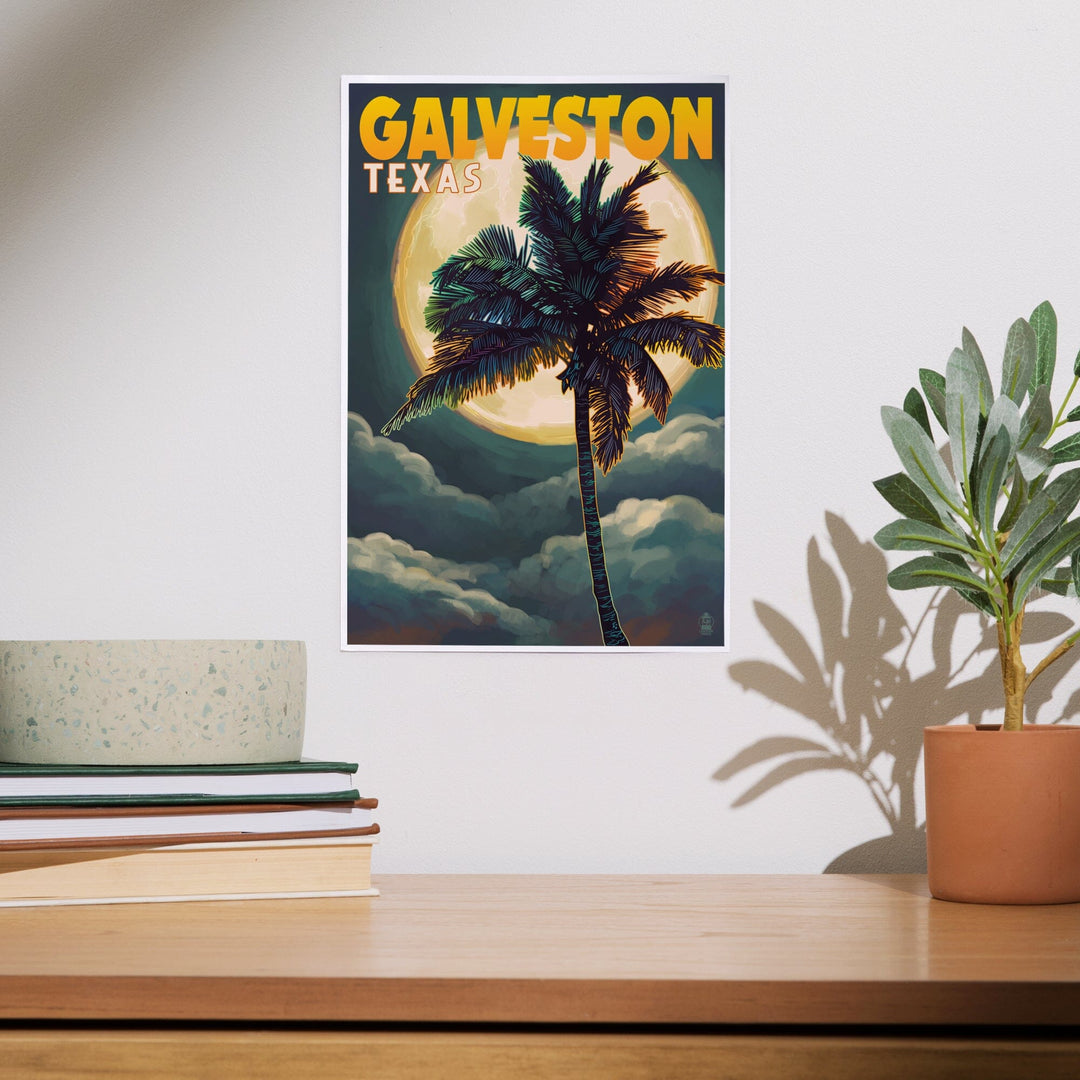 Galveston, Texas, Palm and Moon, Art & Giclee Prints Art Lantern Press 