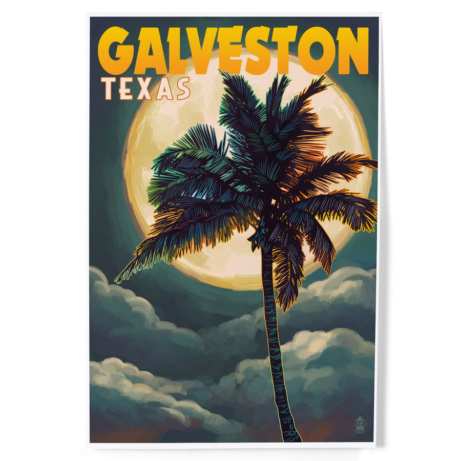 Galveston, Texas, Palm and Moon, Art & Giclee Prints Art Lantern Press 
