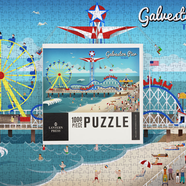 Galveston, Texas, Retro Pier, Jigsaw Puzzle Puzzle Lantern Press 