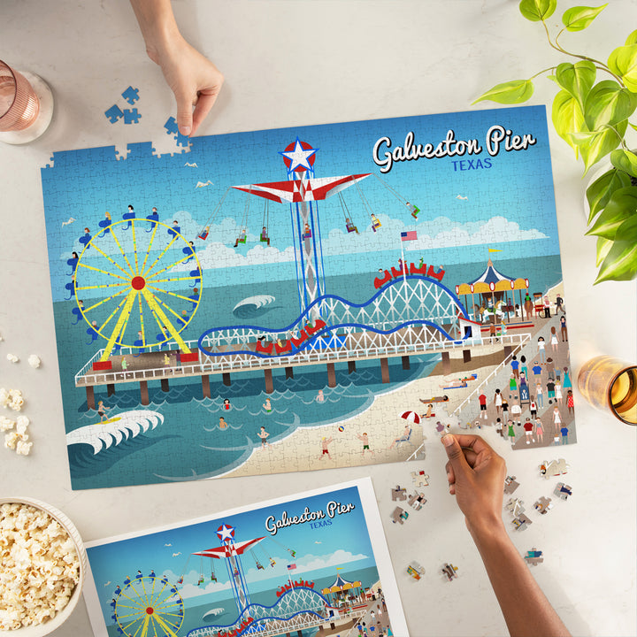 Galveston, Texas, Retro Pier, Jigsaw Puzzle Puzzle Lantern Press 