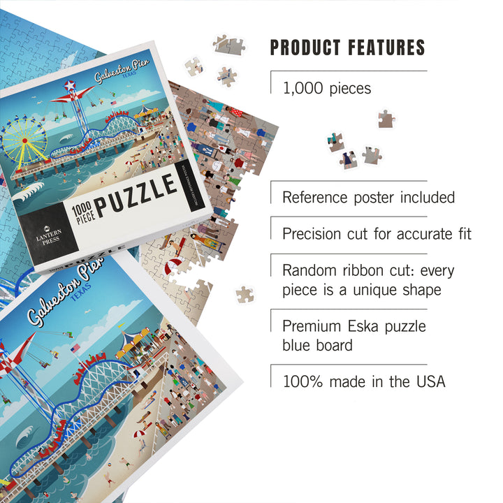 Galveston, Texas, Retro Pier, Jigsaw Puzzle Puzzle Lantern Press 