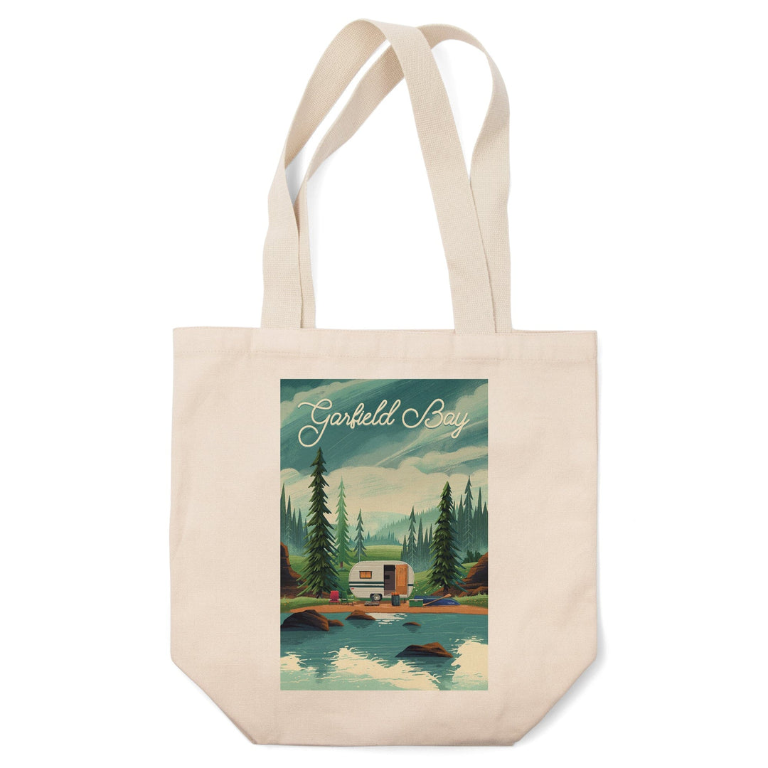 Garfield Bay, Idaho, Get Outside Series, At Home Anywhere, Camper in Evergreens, Tote Bag Totes Lantern Press 