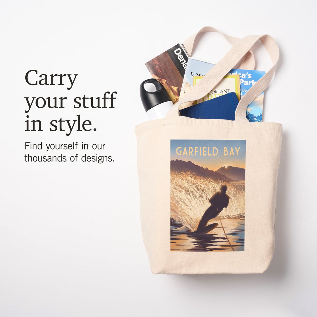 Garfield Bay, Idaho, Get Outside Series, Lithograph, Lean Into Adventure, Water Skiing, Tote Bag Totes Lantern Press 