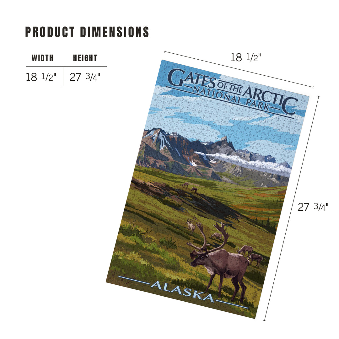Gates of the Arctic National Park, Alaska, Caribou and Mountains, Jigsaw Puzzle Puzzle Lantern Press 