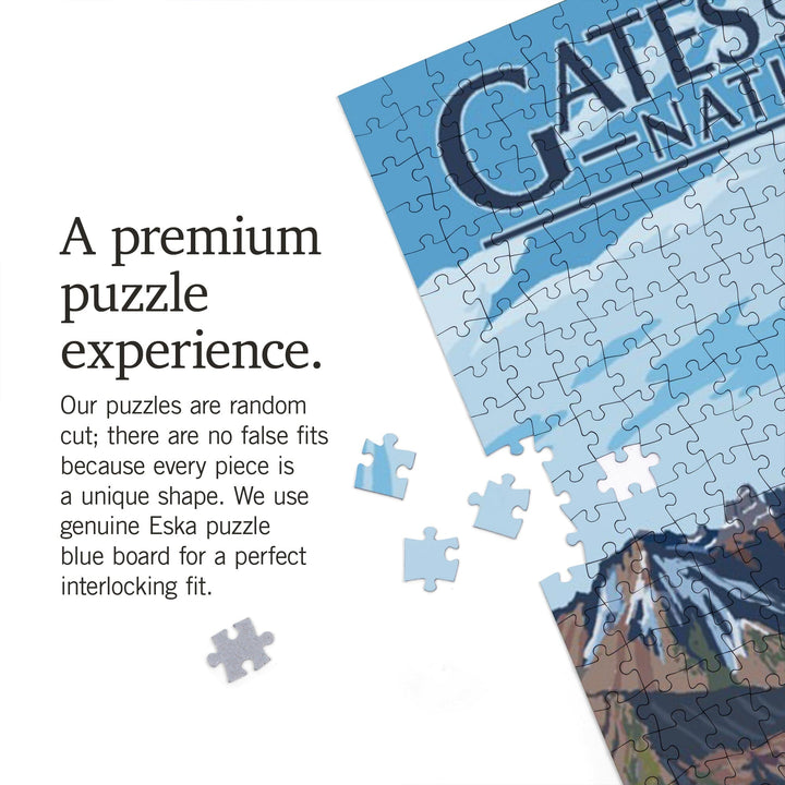 Gates of the Arctic National Park, Alaska, Caribou and Mountains, Jigsaw Puzzle Puzzle Lantern Press 