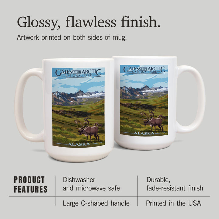 Gates of the Arctic National Park, Alaska, Caribou & Mountains, Lantern Press Artwork, Ceramic Mug Mugs Lantern Press 