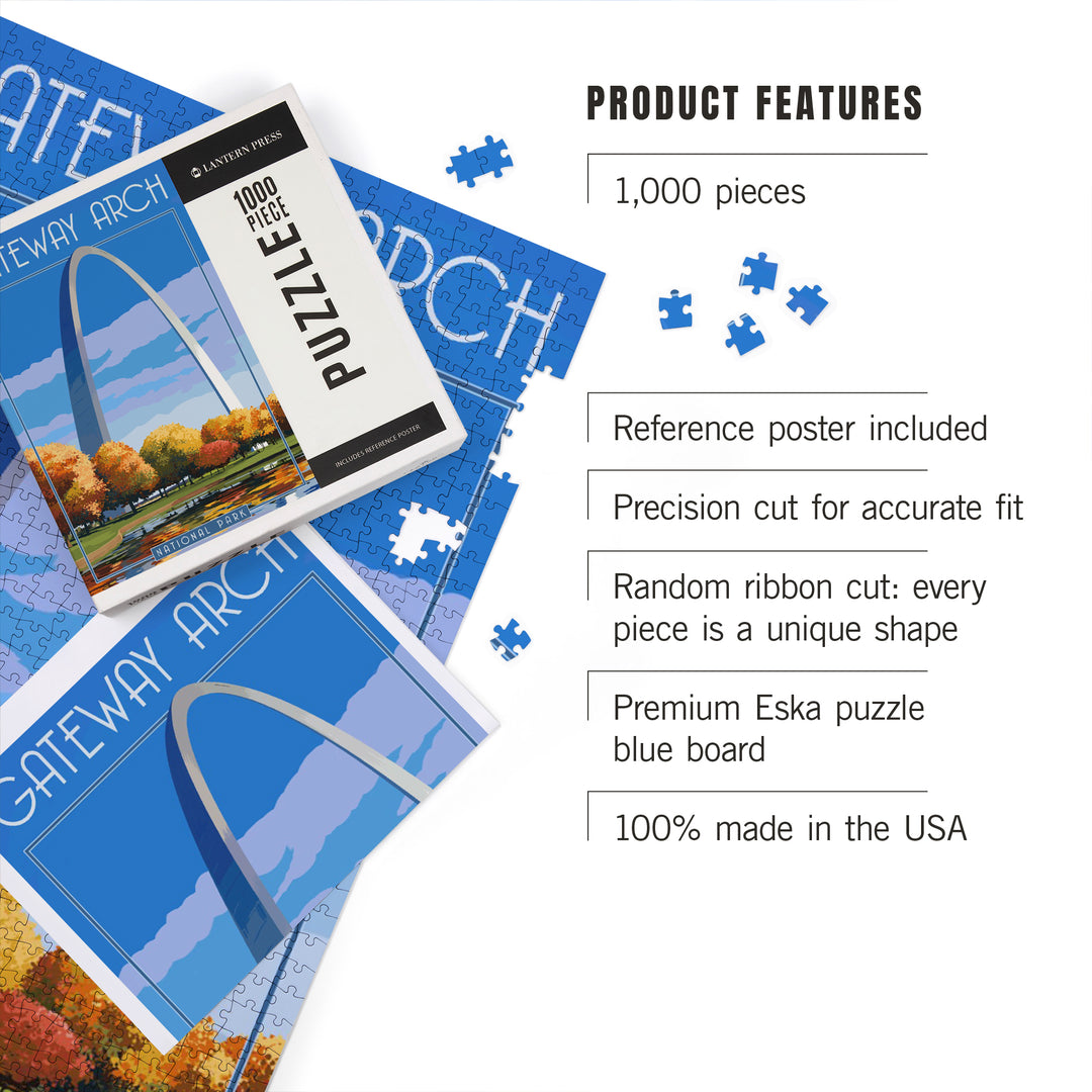 Gateway Arch National Park, Arch and Trees in Fall, Jigsaw Puzzle Puzzle Lantern Press 