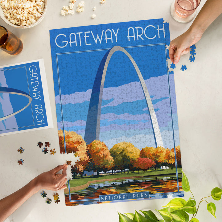 Gateway Arch National Park, Arch and Trees in Fall, Jigsaw Puzzle Puzzle Lantern Press 