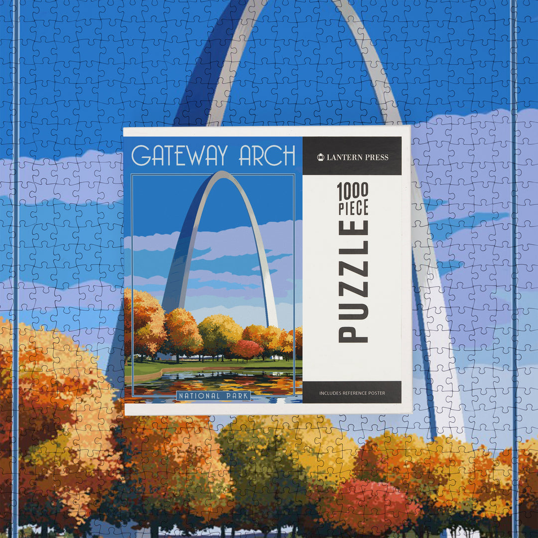 Gateway Arch National Park, Arch and Trees in Fall, Jigsaw Puzzle Puzzle Lantern Press 